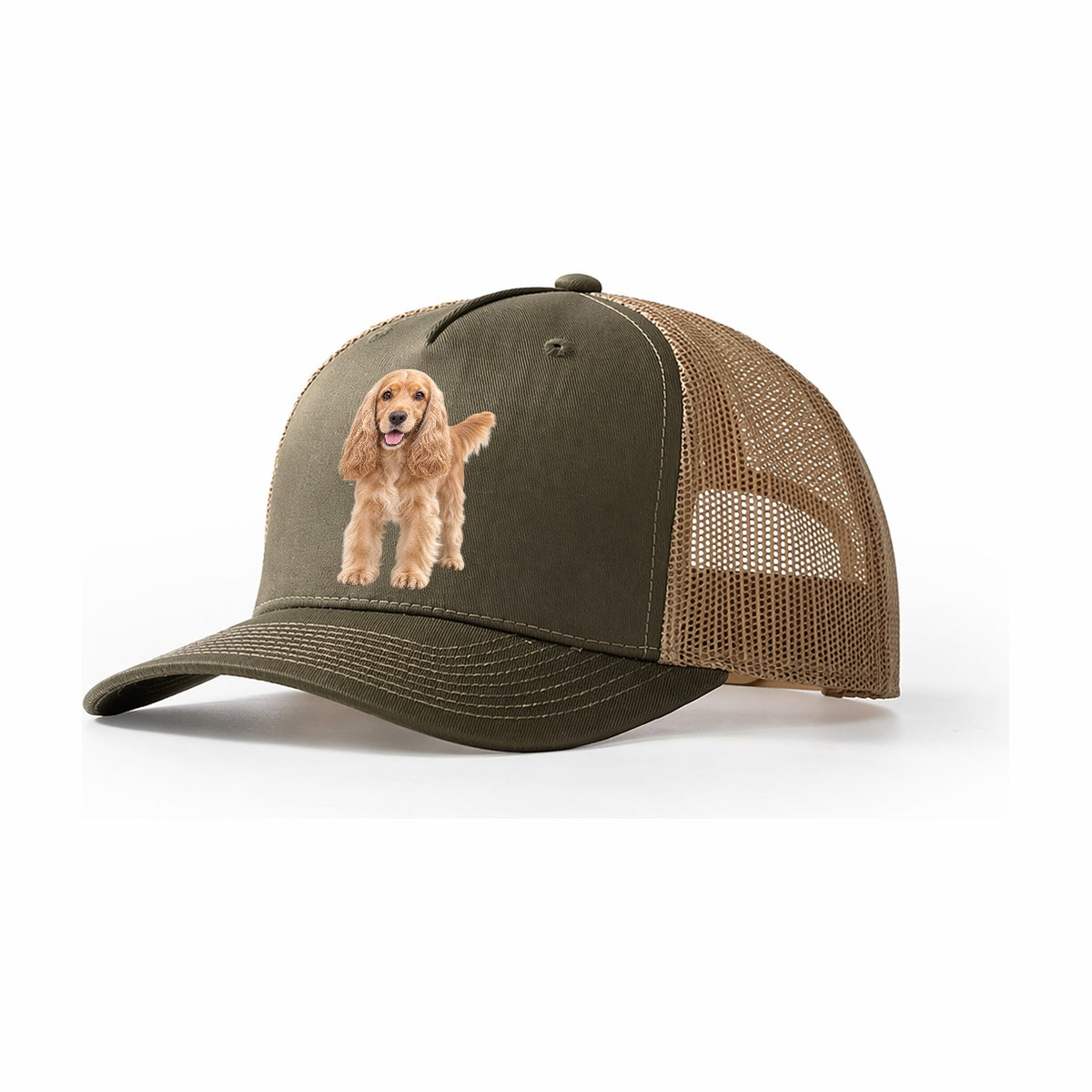 Cocker Spaniel Standing Top Breeds Trucker Hat – Olive Khaki