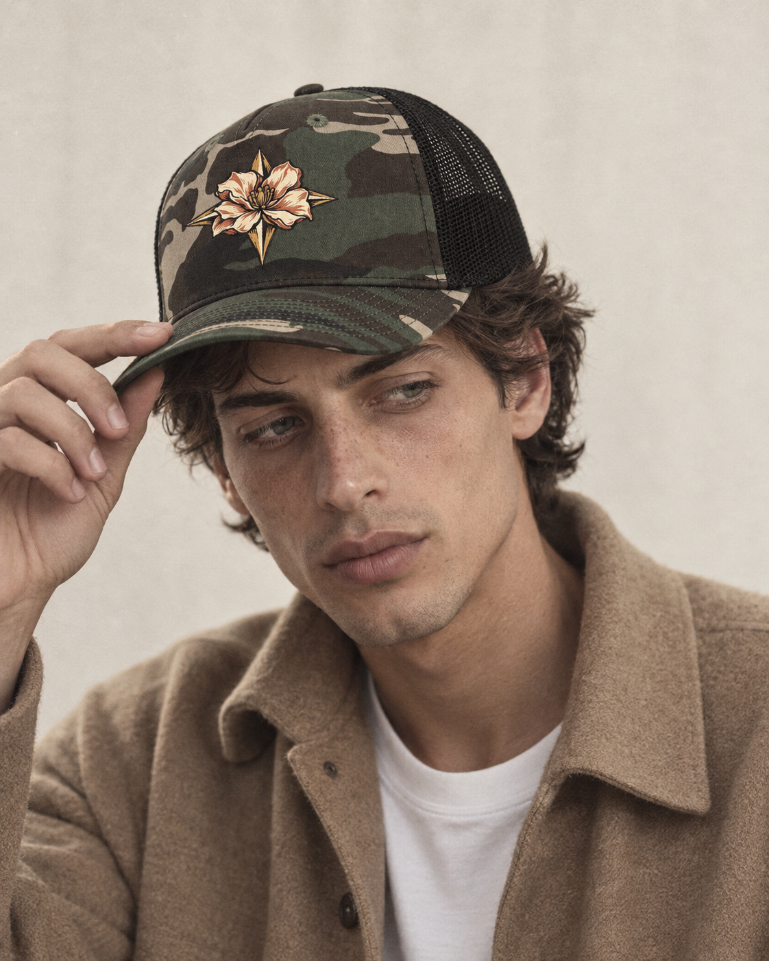 Model wearing the cap