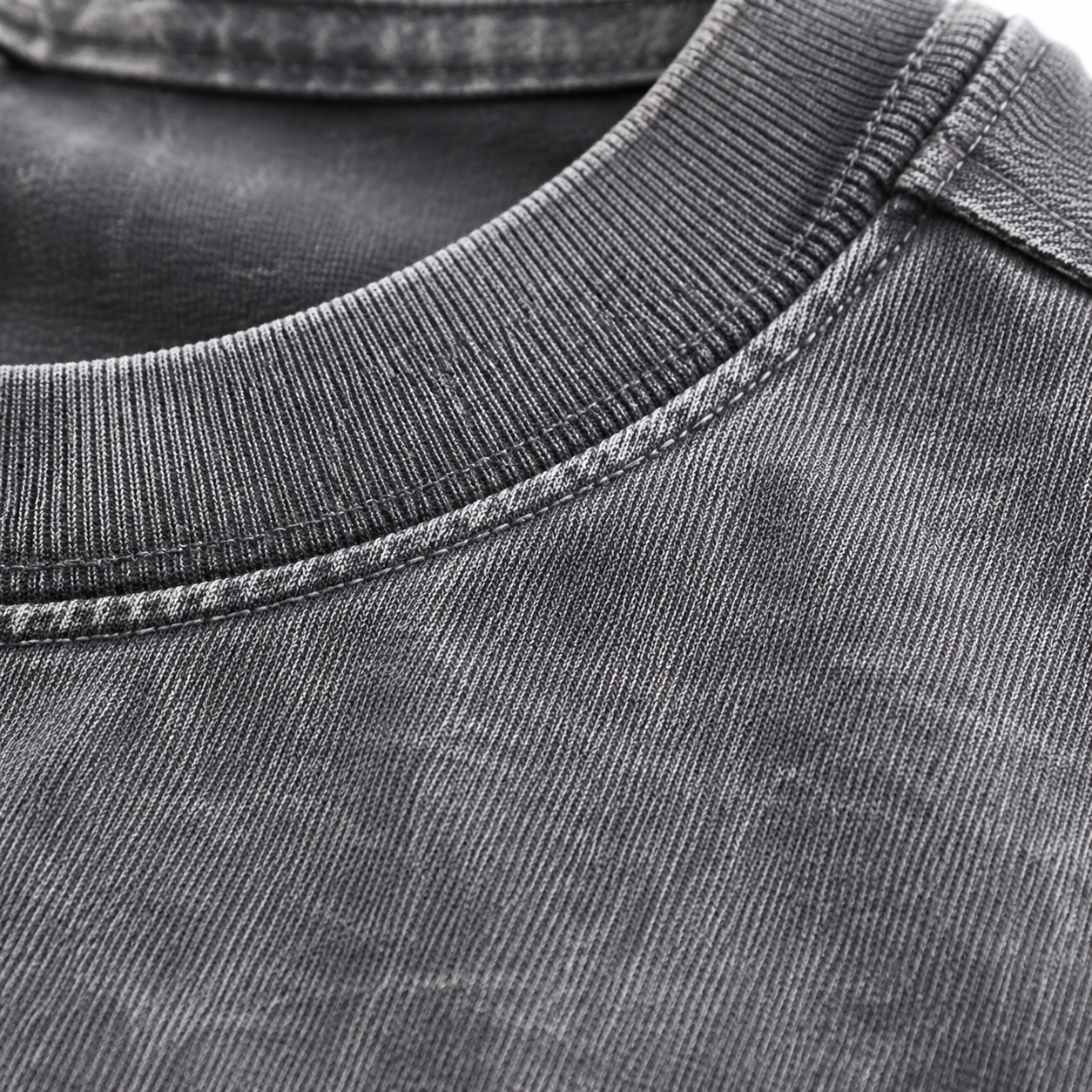 Cooking Chef Hat Toque Blanche With Crossed Spoons In Vintage T-shirt – grey fabric close-up