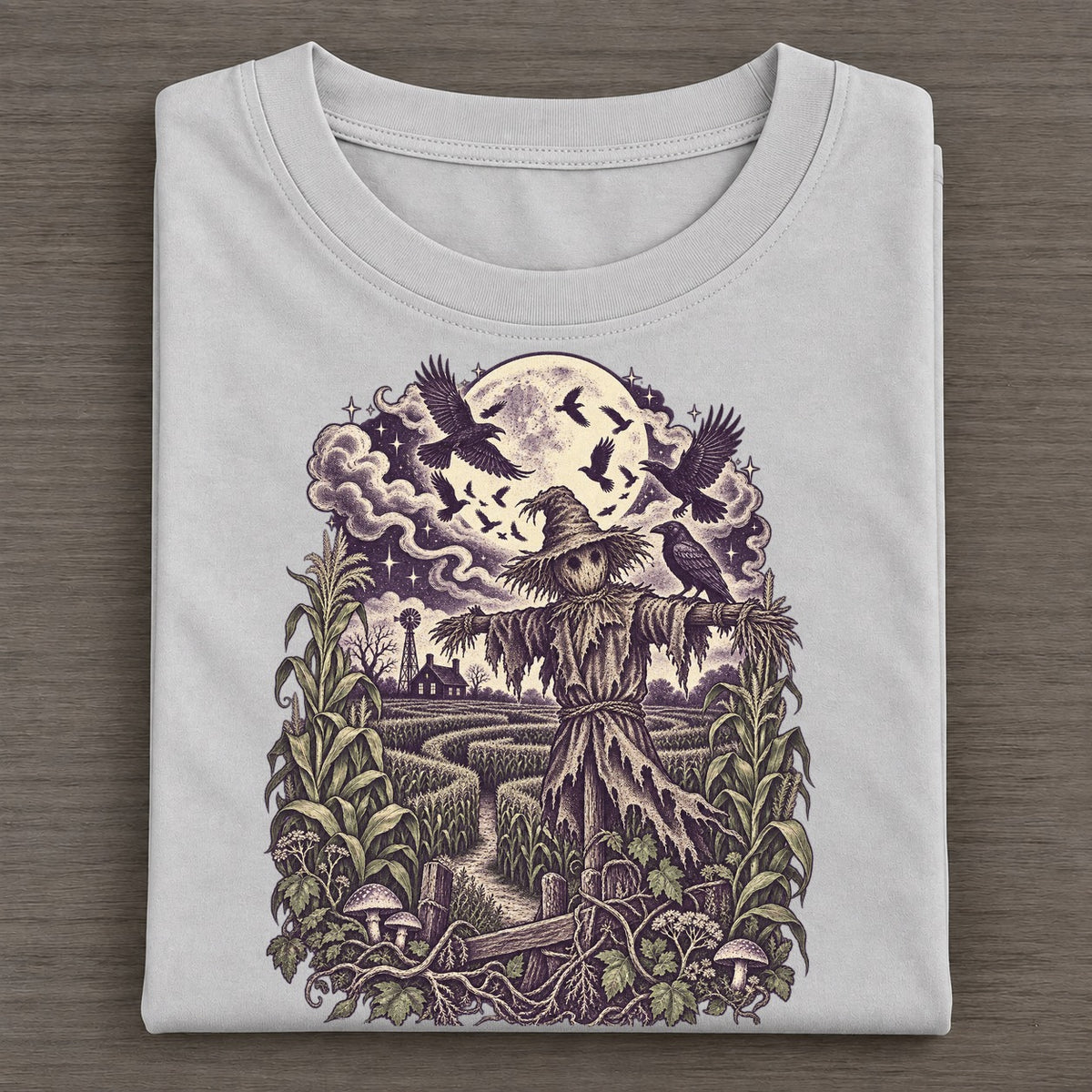 Cornfield Scarecrow Crows Midnight Haunt Classic T-shirt – Grey