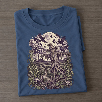 Cornfield Scarecrow Crows Midnight Haunt Classic T-shirt – Twilight Navy
