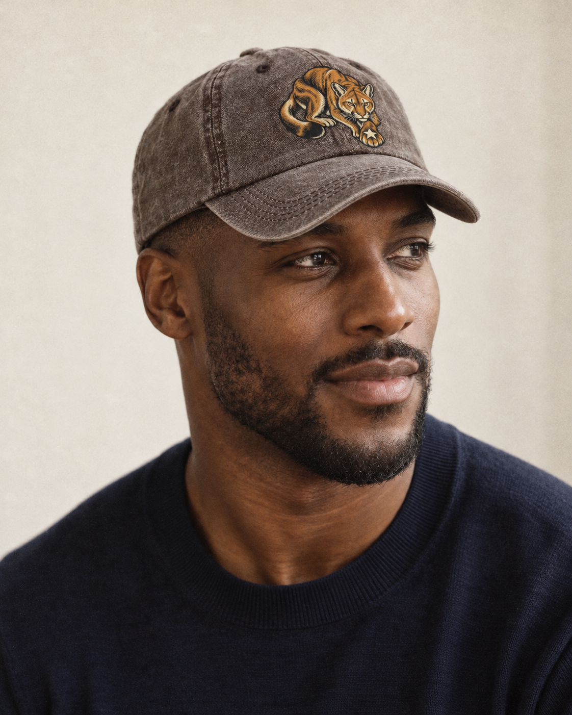 Model wearing the cap