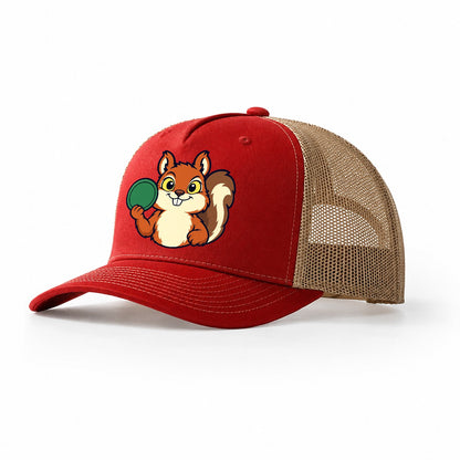 Course Squirrel Disc Golf Trucker Hat – Red Khaki