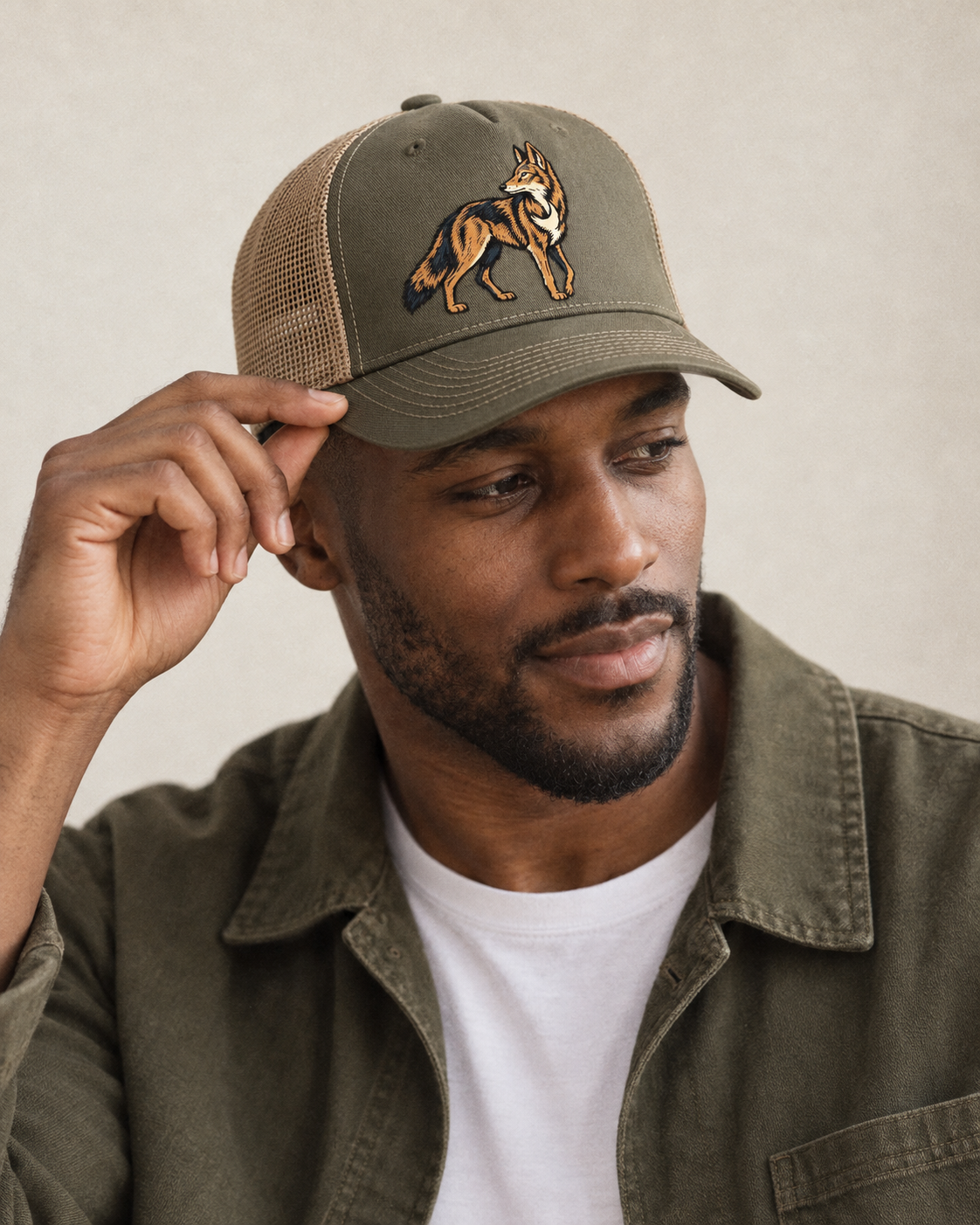 Model wearing the cap