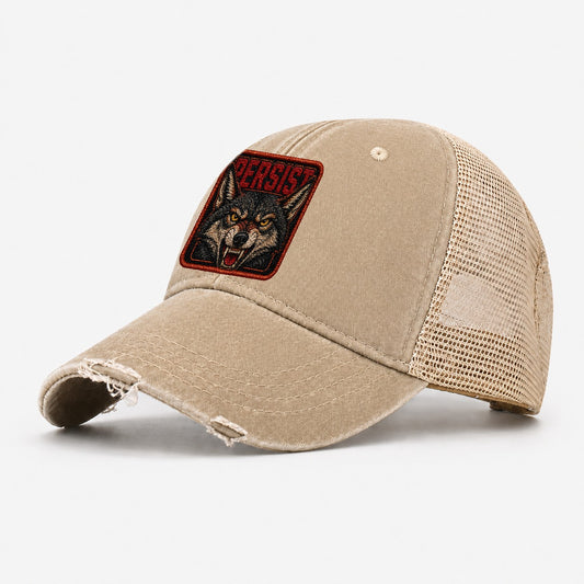 Coyote Persist Badge Washed Trucker Hat – Khaki