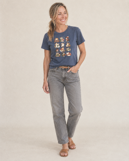 Cozy Winter Cat Club Classic T-shirt – studio model photo