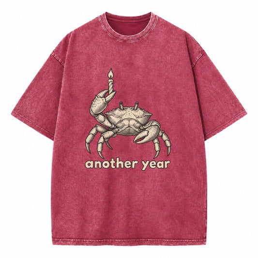 Crab Another Year Unbothered Creatures Vintage T-shirt – Raspberry