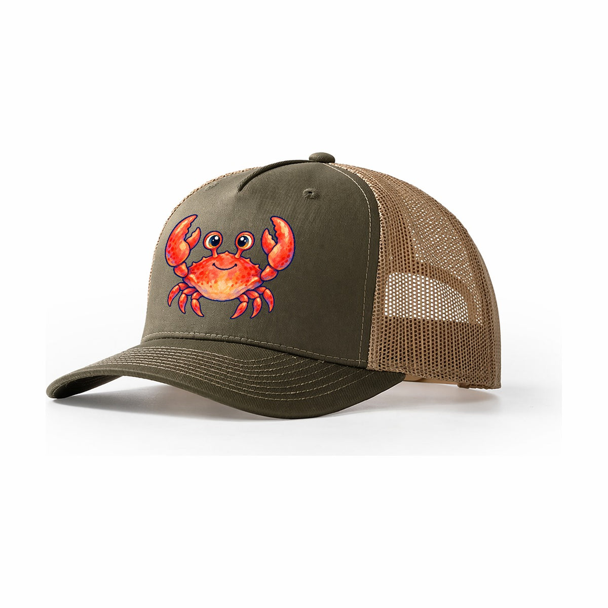 Crab Front Claw Hello Sea Sprite Trucker Hat – Olive Khaki