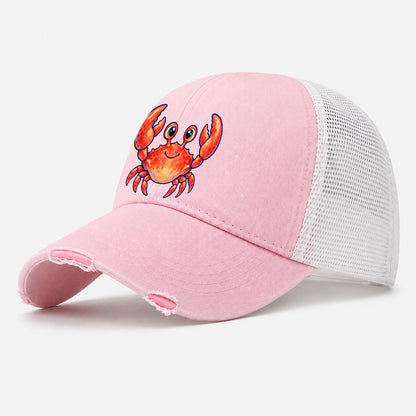 Crab Front Claw Hello Sea Sprite Washed Trucker Hat – Light Pink
