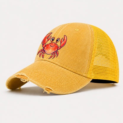 Crab Front Claw Hello Sea Sprite Washed Trucker Hat – Yellow