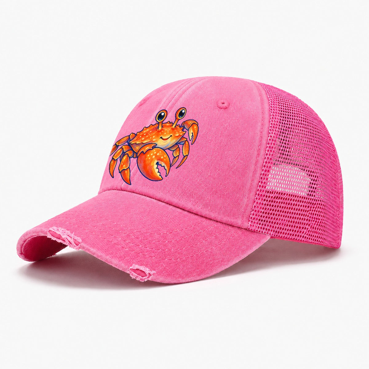 Crab Side Scuttle Sea Sprite Washed Trucker Hat – Rose