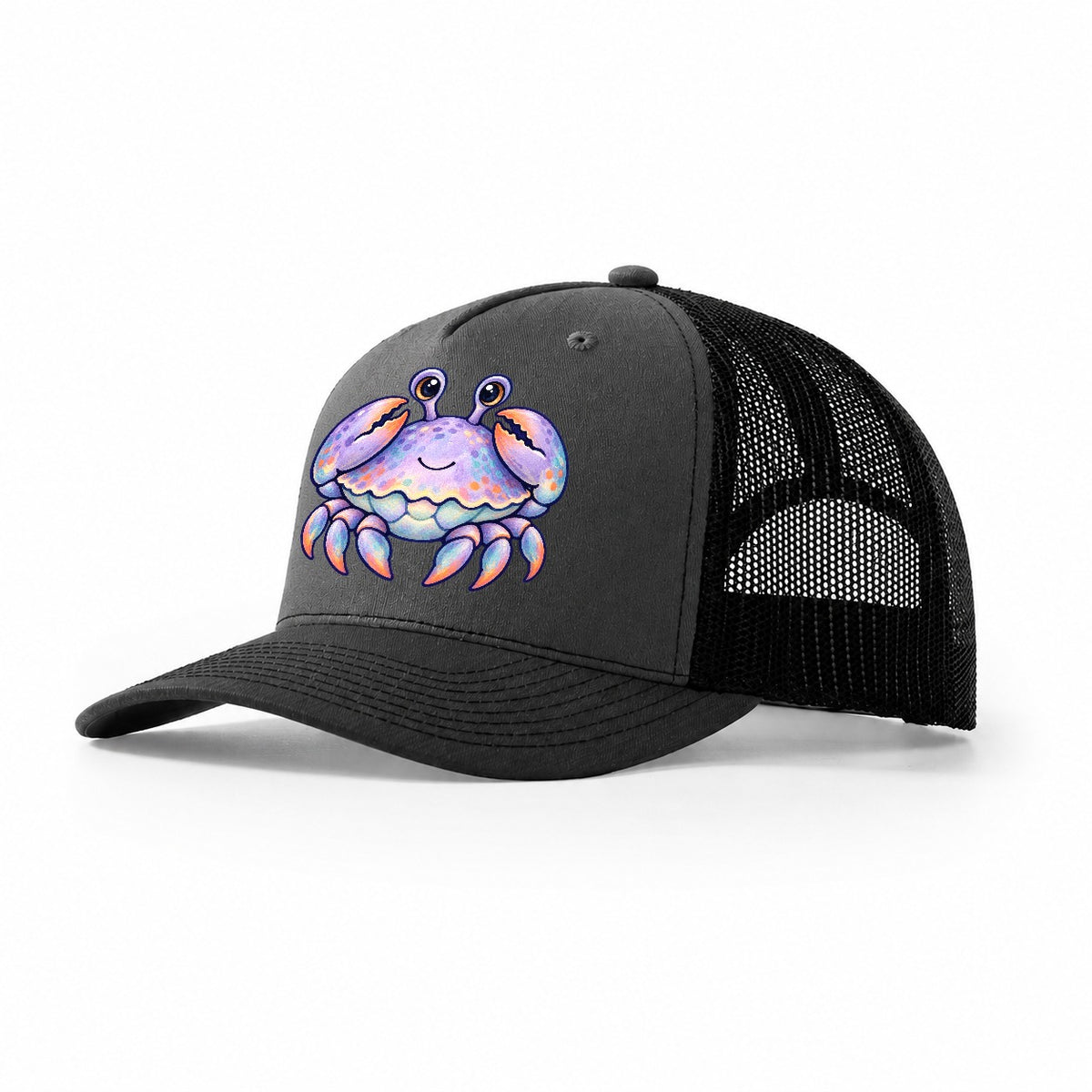 Crab Tucked Claw Hug Sea Sprite Trucker Hat – Dark Grey Black