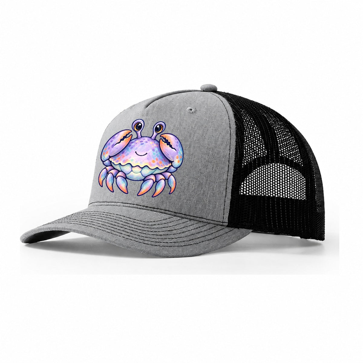 Crab Tucked Claw Hug Sea Sprite Trucker Hat – Sport Grey Black