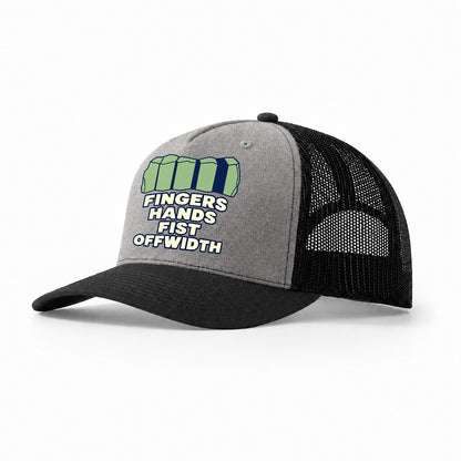 Crack Size Taxonomy Rock Climbing Trucker Hat – Grey Black