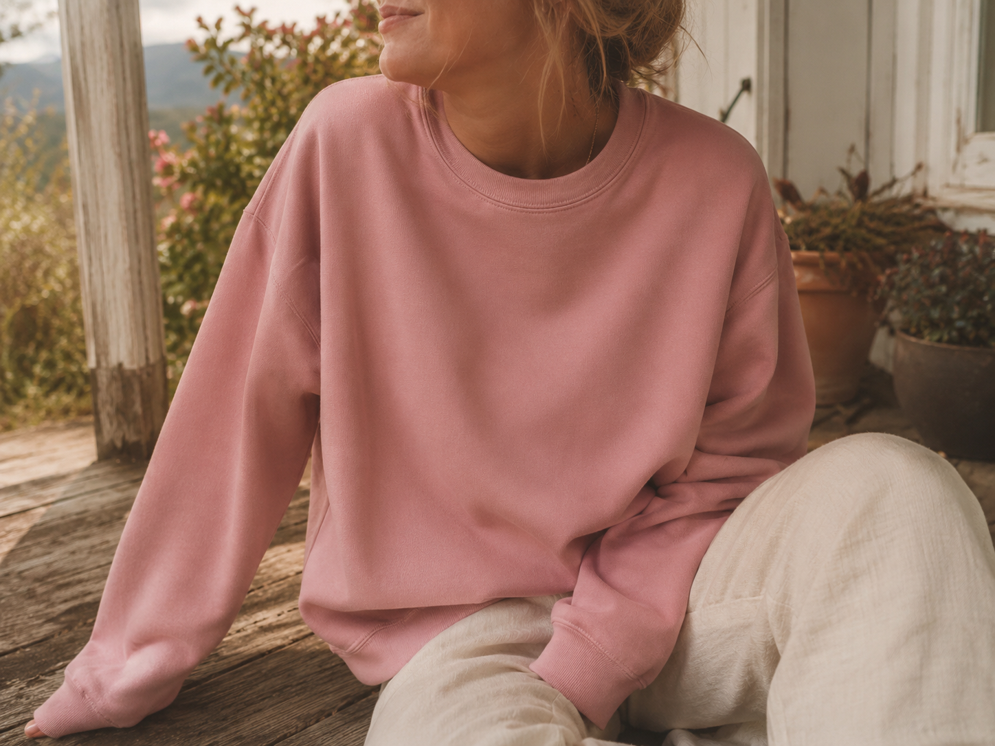 Pandaize crewneck sweatshirt — model wearing blank garment
