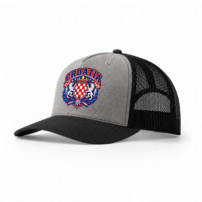Croatia Retro Badge Country Logos Trucker Hat – Grey Black