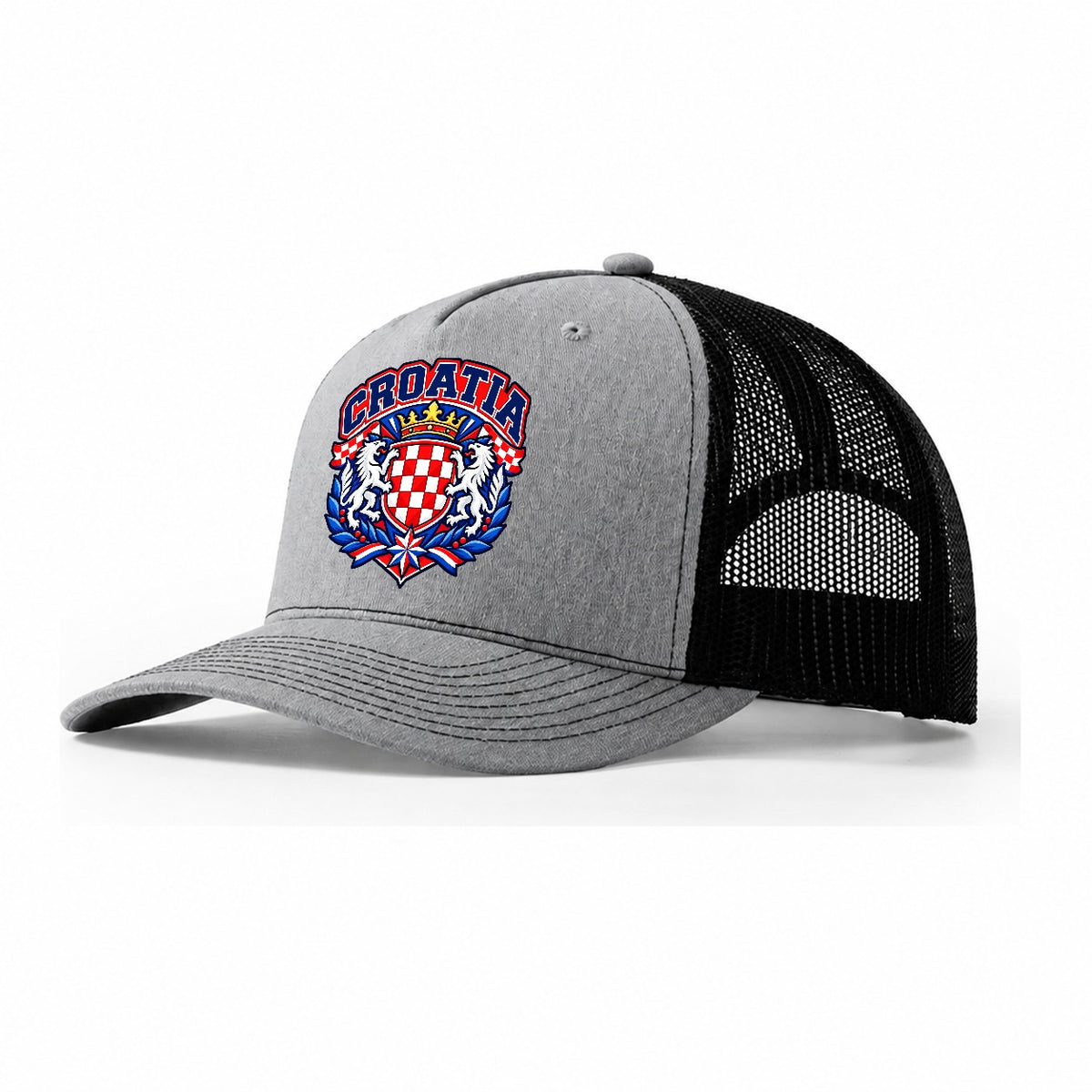 Croatia Retro Badge Country Logos Trucker Hat – Sport Grey Black