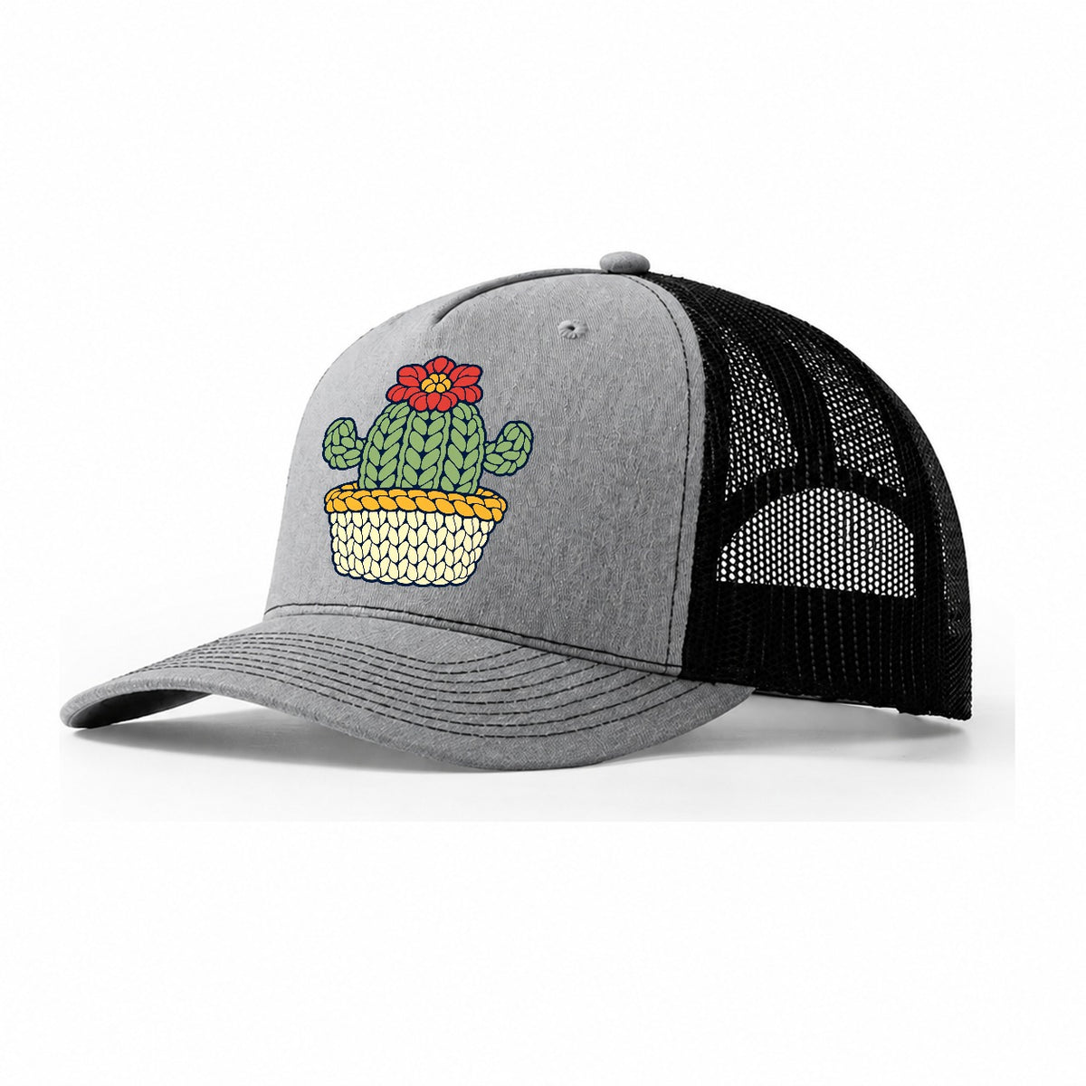 Crocheted Cactus Yarn Crafts Trucker Hat – Sport Grey Black