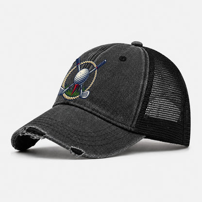 Crossed Clubs Crest Golf Life Washed Trucker Hat – Black