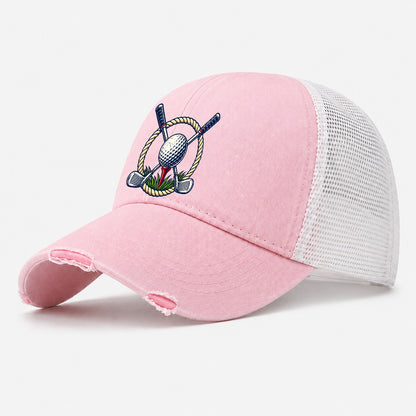 Crossed Clubs Crest Golf Life Washed Trucker Hat – Light Pink