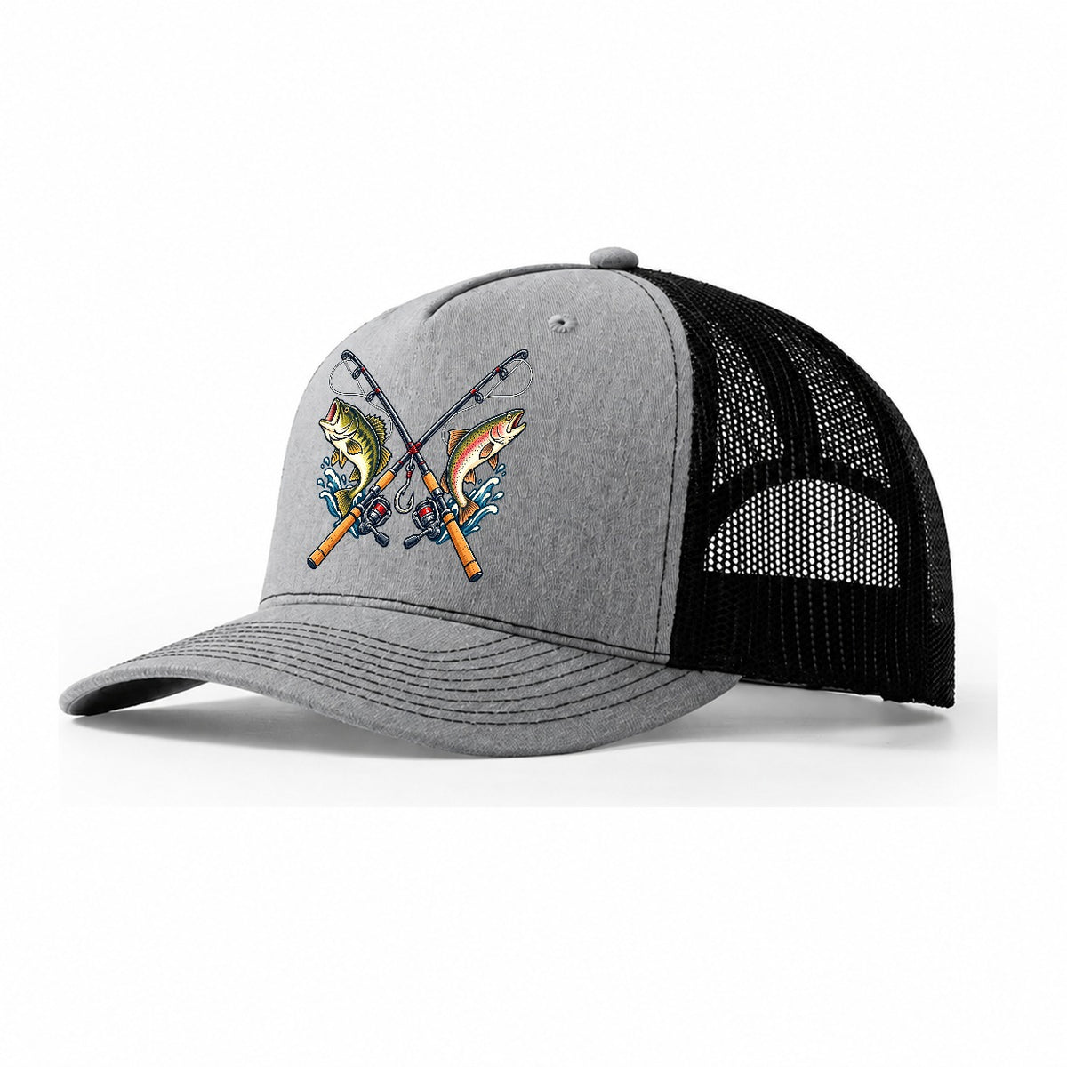 Crossed Rods Fishing Elegant Trucker Hat – Sport Grey Black