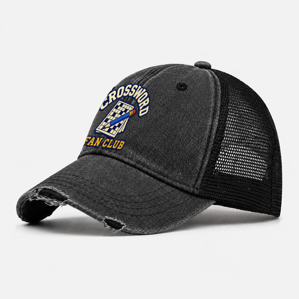 Crossword Fan Club Washed Trucker Hat – Black