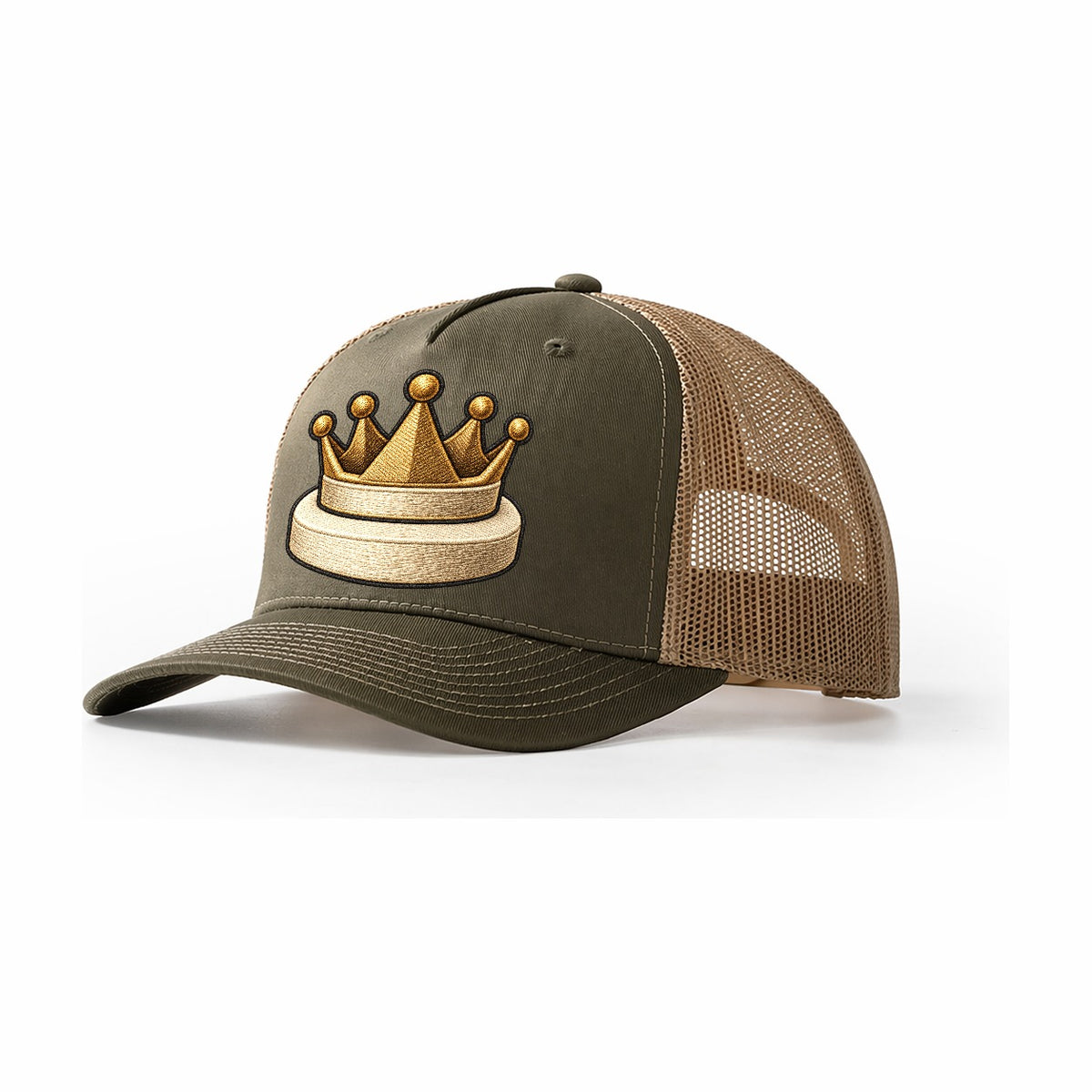 Crown Token On A Round Base Board Games Trucker Hat – Olive Khaki