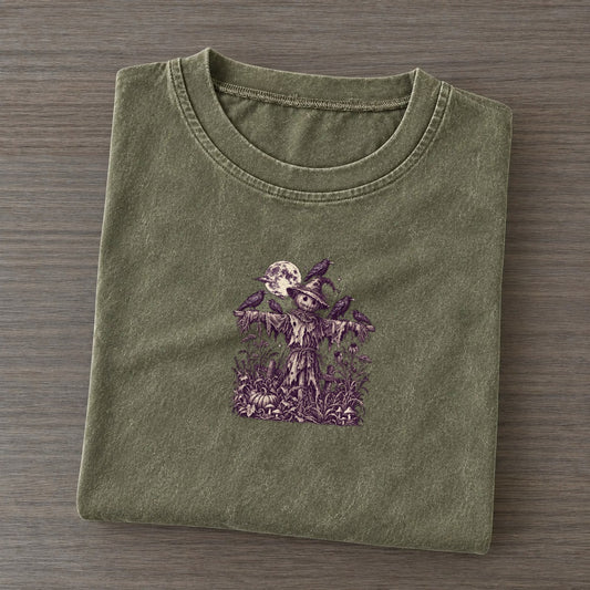 Crows On The Scarecrow Midnight Haunt Vintage T-shirt – Army Green