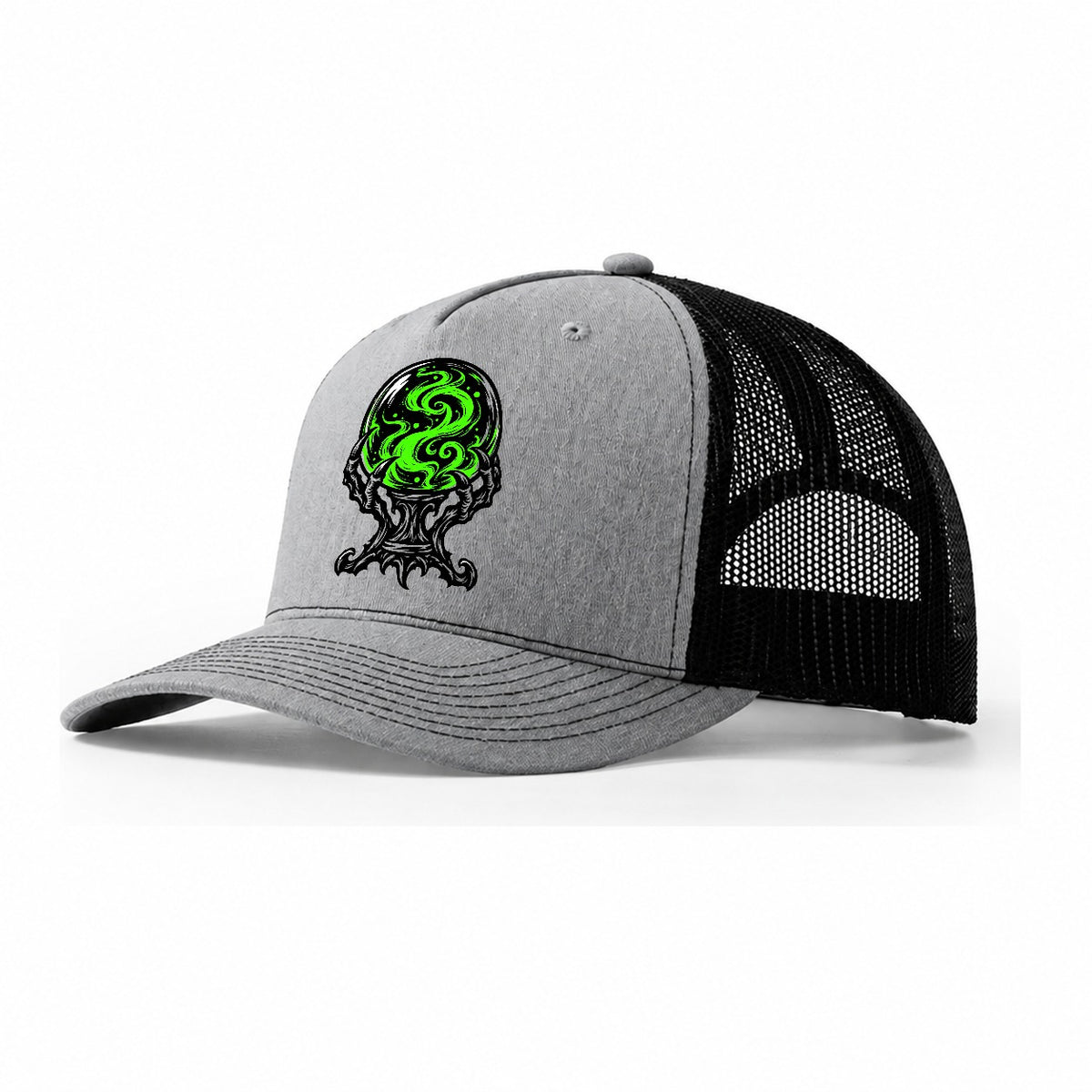 Crystal Ball On A Claw Stand Witch Magic Trucker Hat – Sport Grey Black