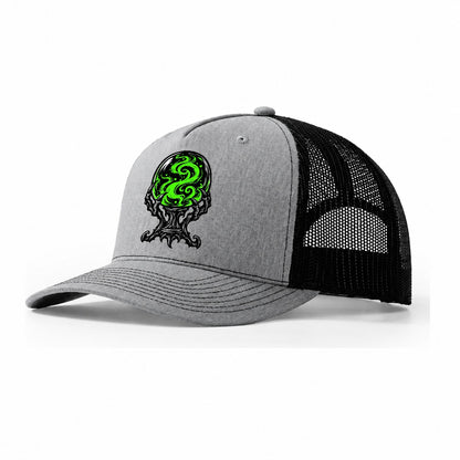 Crystal Ball On A Claw Stand Witch Magic Trucker Hat – Sport Grey Black