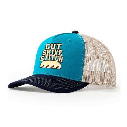 Cut Skive Stitch Leathercraft Trucker Hat – Teal Navy