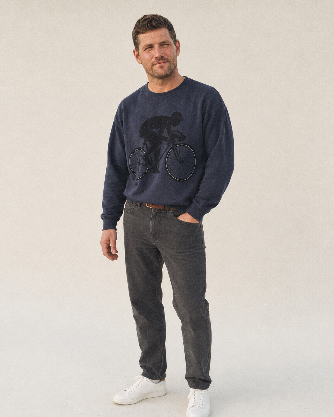 Cyclist Sprinting In Racing Position Fleece Sweatshirt – studio model photo