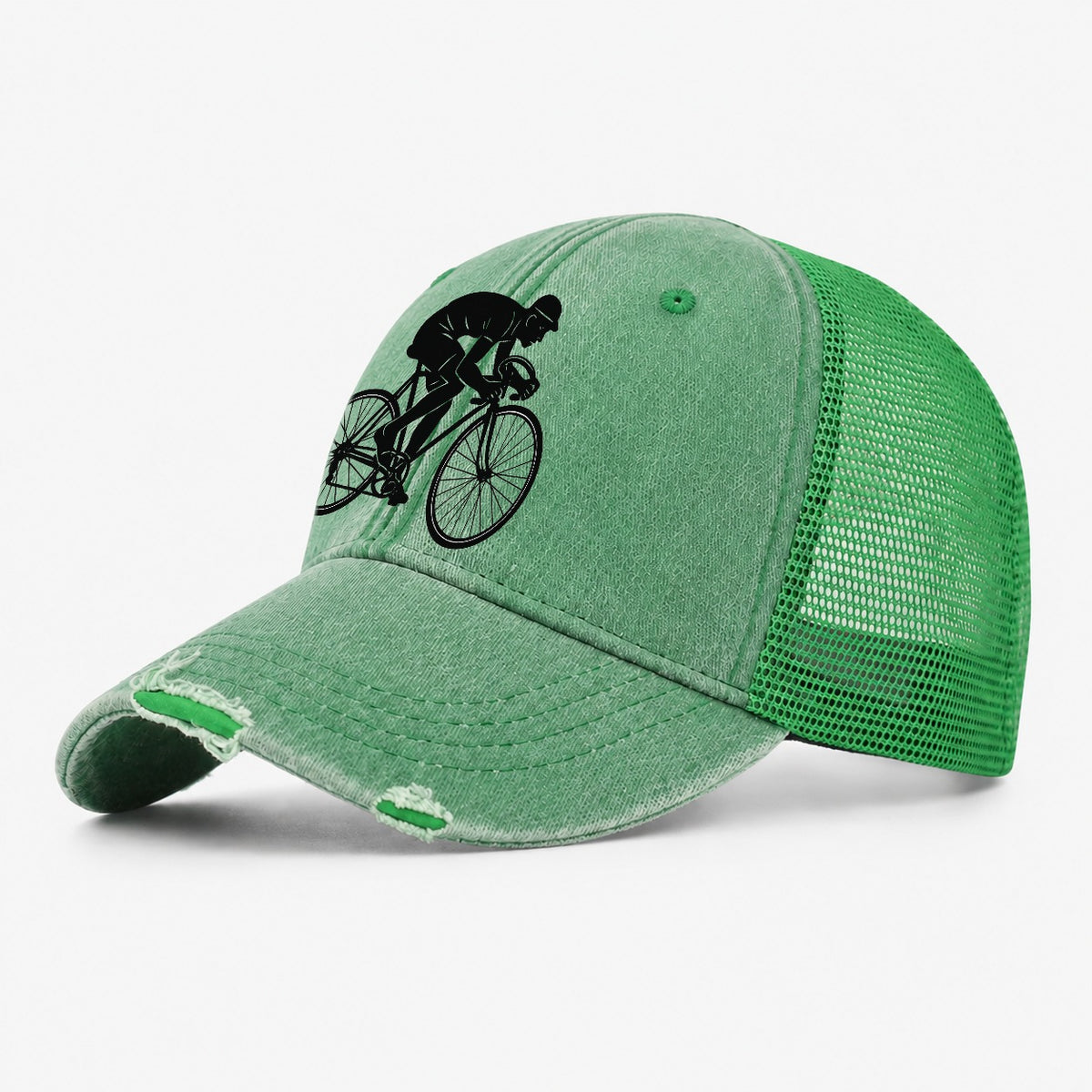 Cyclist Sprinting In Racing Position Washed Trucker Hat – Ink Green