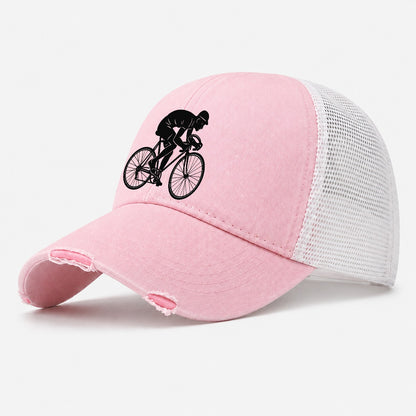 Cyclist Sprinting In Racing Position Washed Trucker Hat – Light Pink