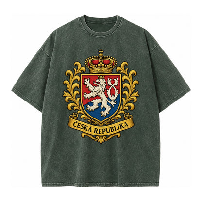 Czech Republic Lion Vintage T-shirt – Forest Mist(Green)