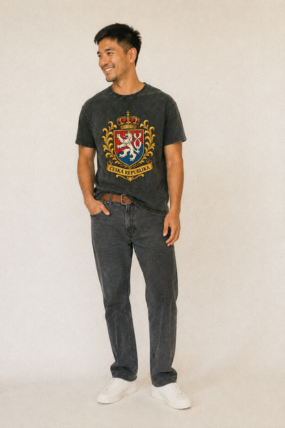 Czech Republic Lion Vintage T-shirt – studio model photo