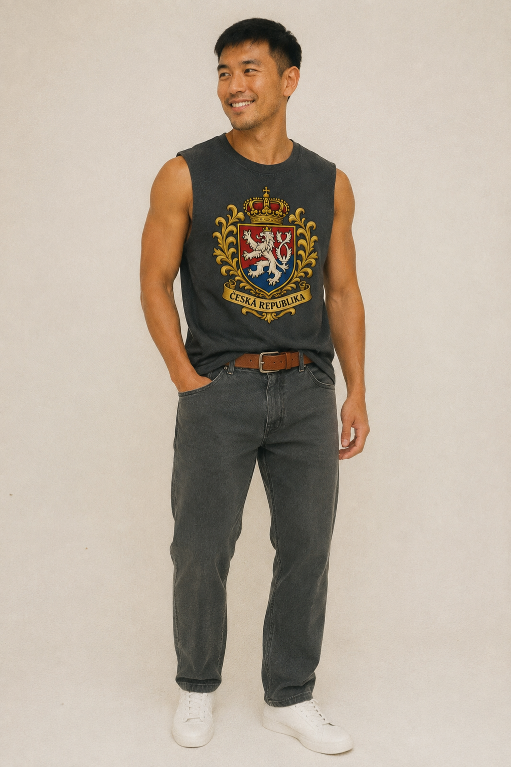 Czech Republic Lion Vintage Washed Tank – studio model photo