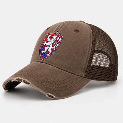 Czech Republic Minimal Emblem Country Logos Washed Trucker Hat – Coffee