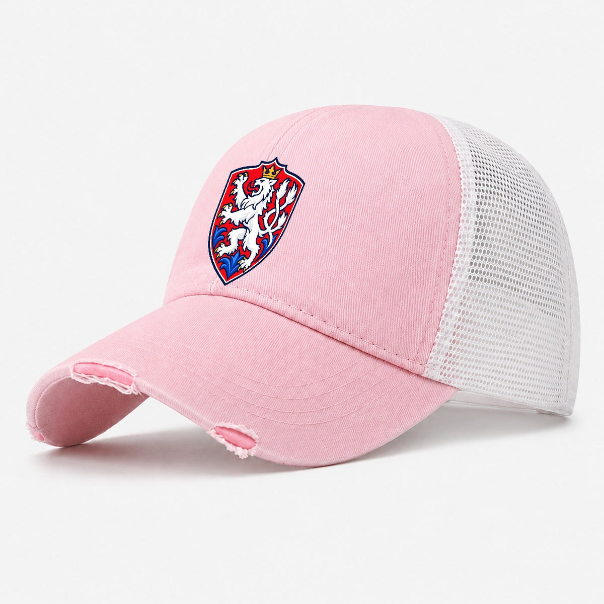 Czech Republic Minimal Emblem Country Logos Washed Trucker Hat – Light Pink