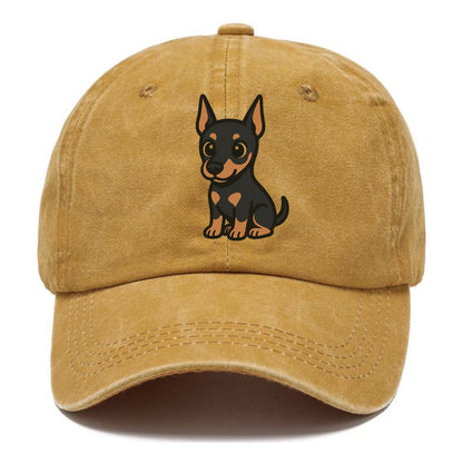 doberman black and tan sitting pose with cropped ears portrait design Hat