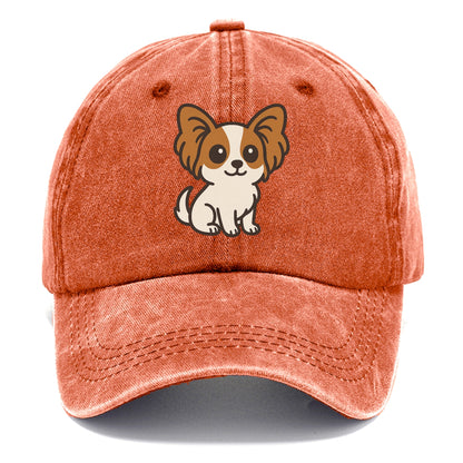 papillon white with brown ears sitting pose portrait design Hat