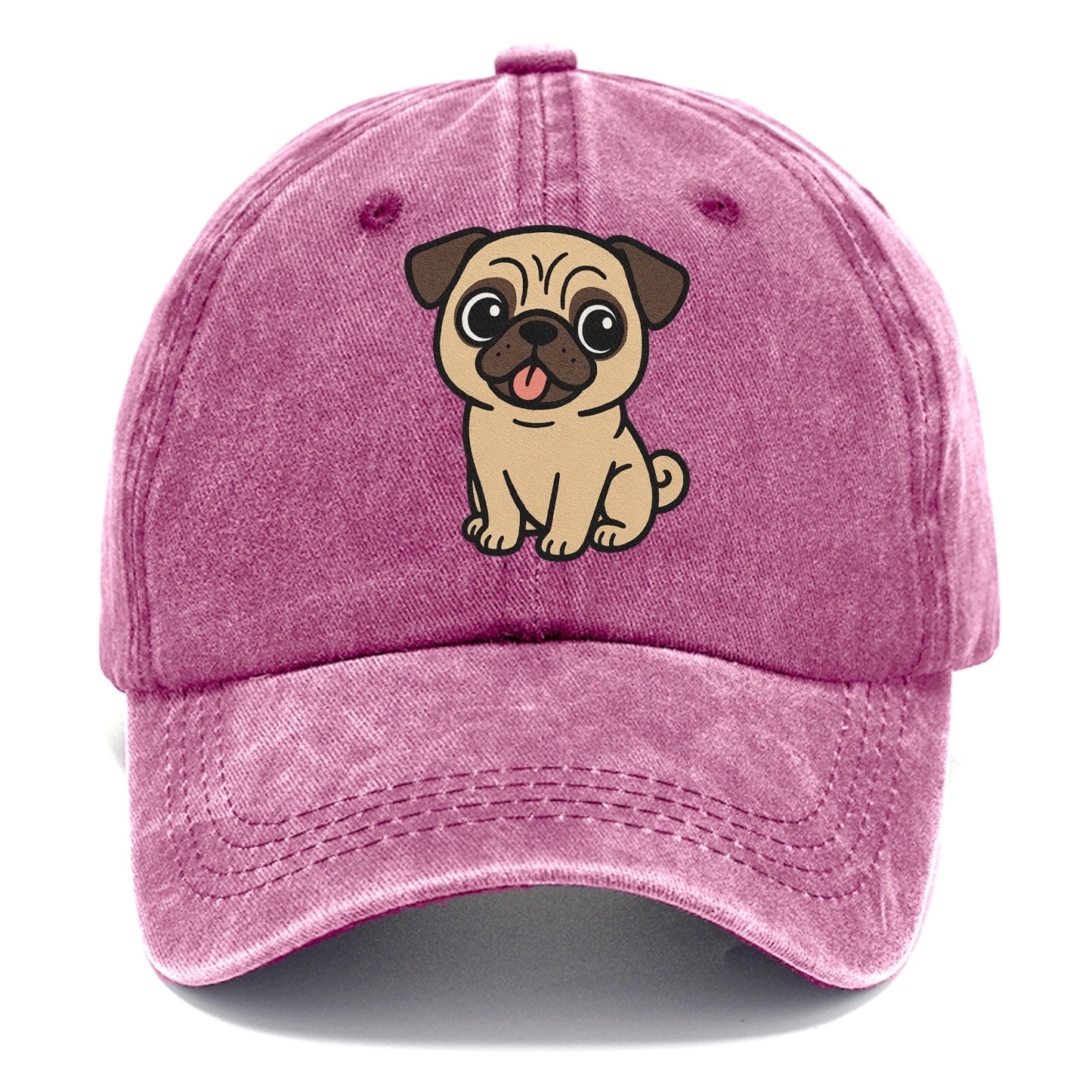 pug tilted head with tongue out portrait design Hat