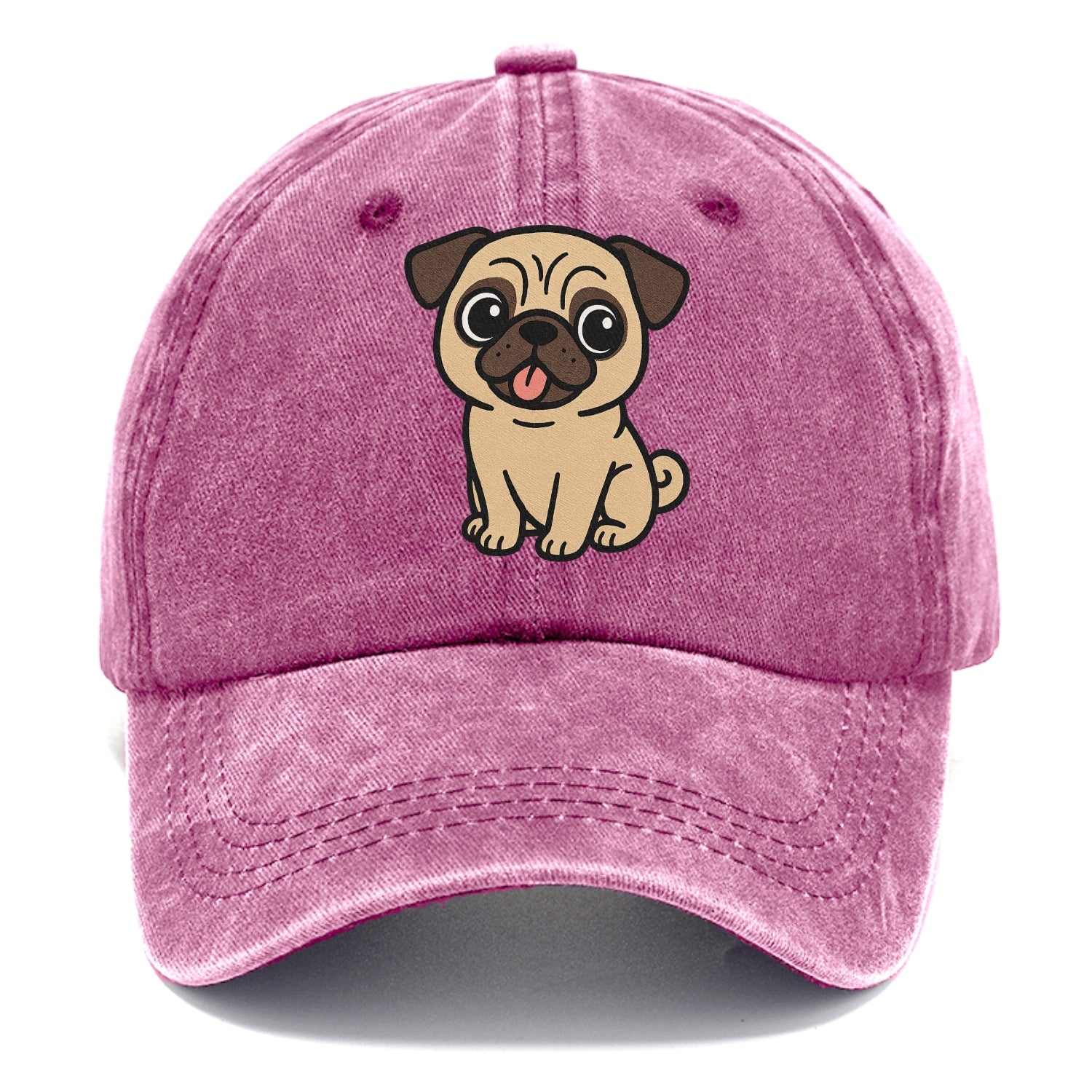pug tilted head with tongue out portrait design Hat