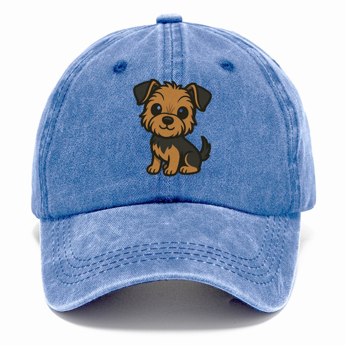 yorkipoo small brown and black sitting pose portrait design Hat