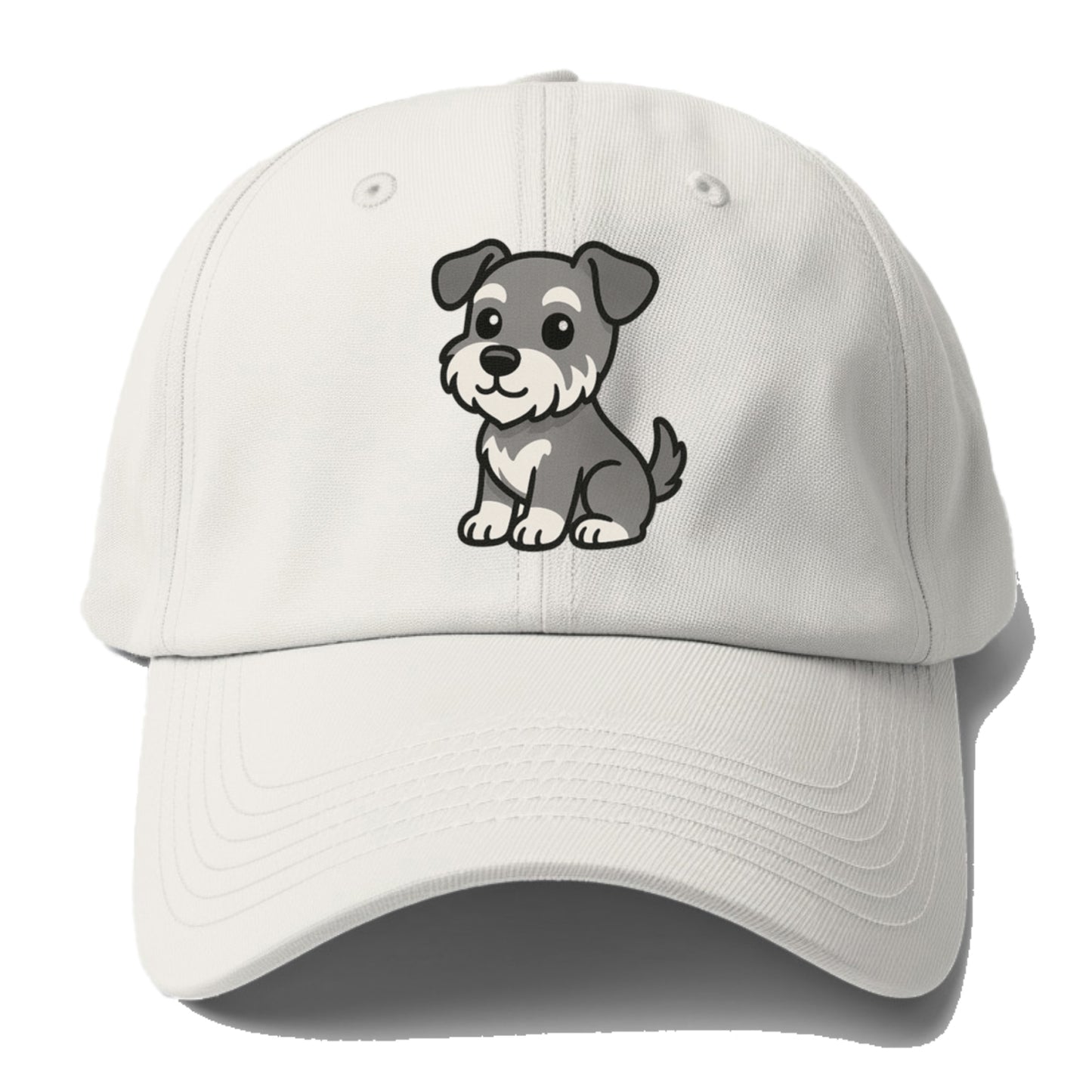 schnoodle gray and white sitting pose portrait design Hat