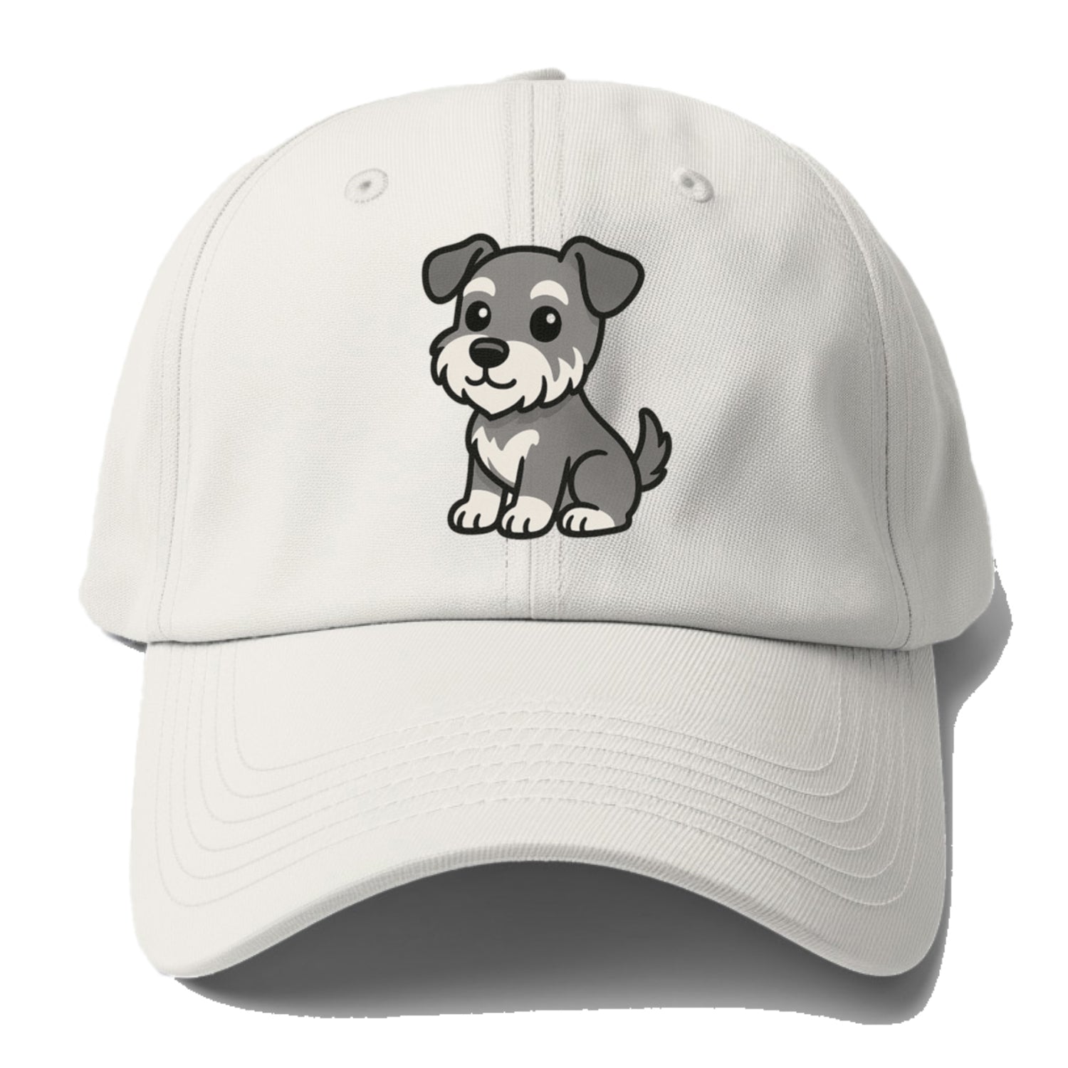 schnoodle gray and white sitting pose portrait design Hat