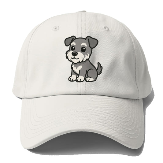 schnoodle gray and white sitting pose portrait design Hat