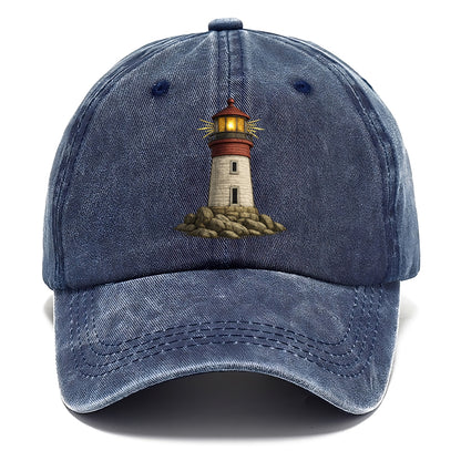 shining lighthouse on a rocky shore Hat