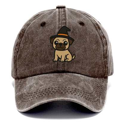 pug wearing witch hat halloween theme portrait design Hat