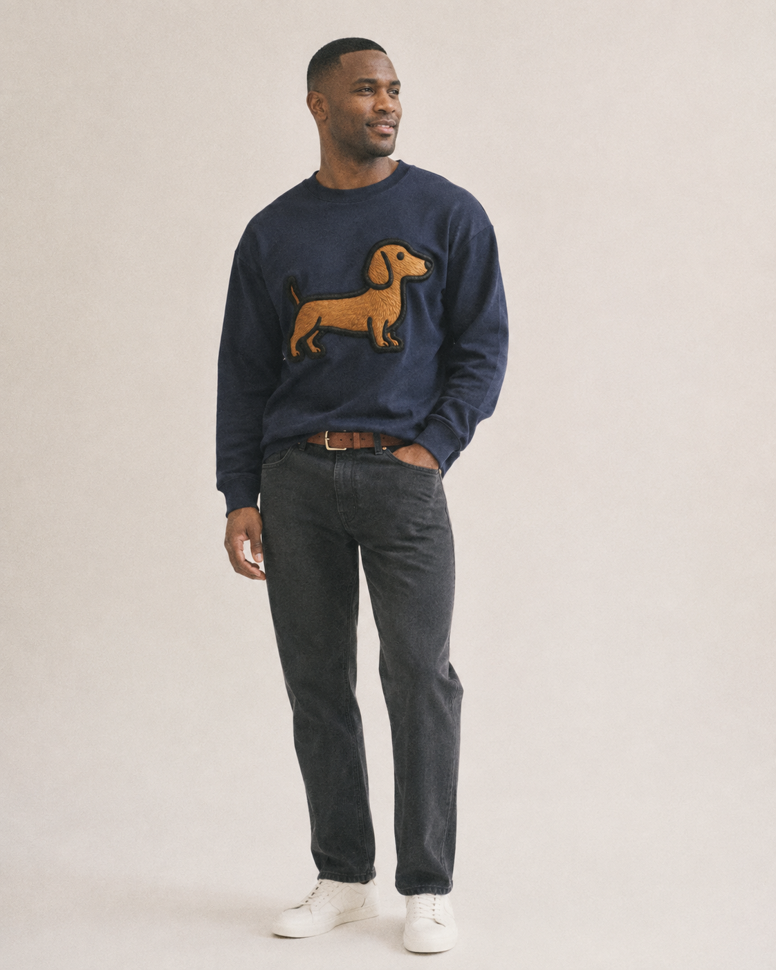 Dachshund Modern Elongated Silhouette Fleece Sweatshirt – studio model photo